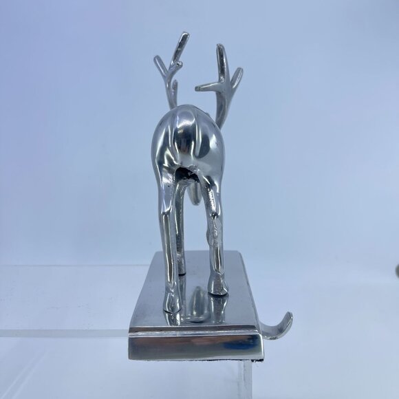 silver tone metal reindeer stocking holders with antler holiday decor pair - Picture 5 of 9